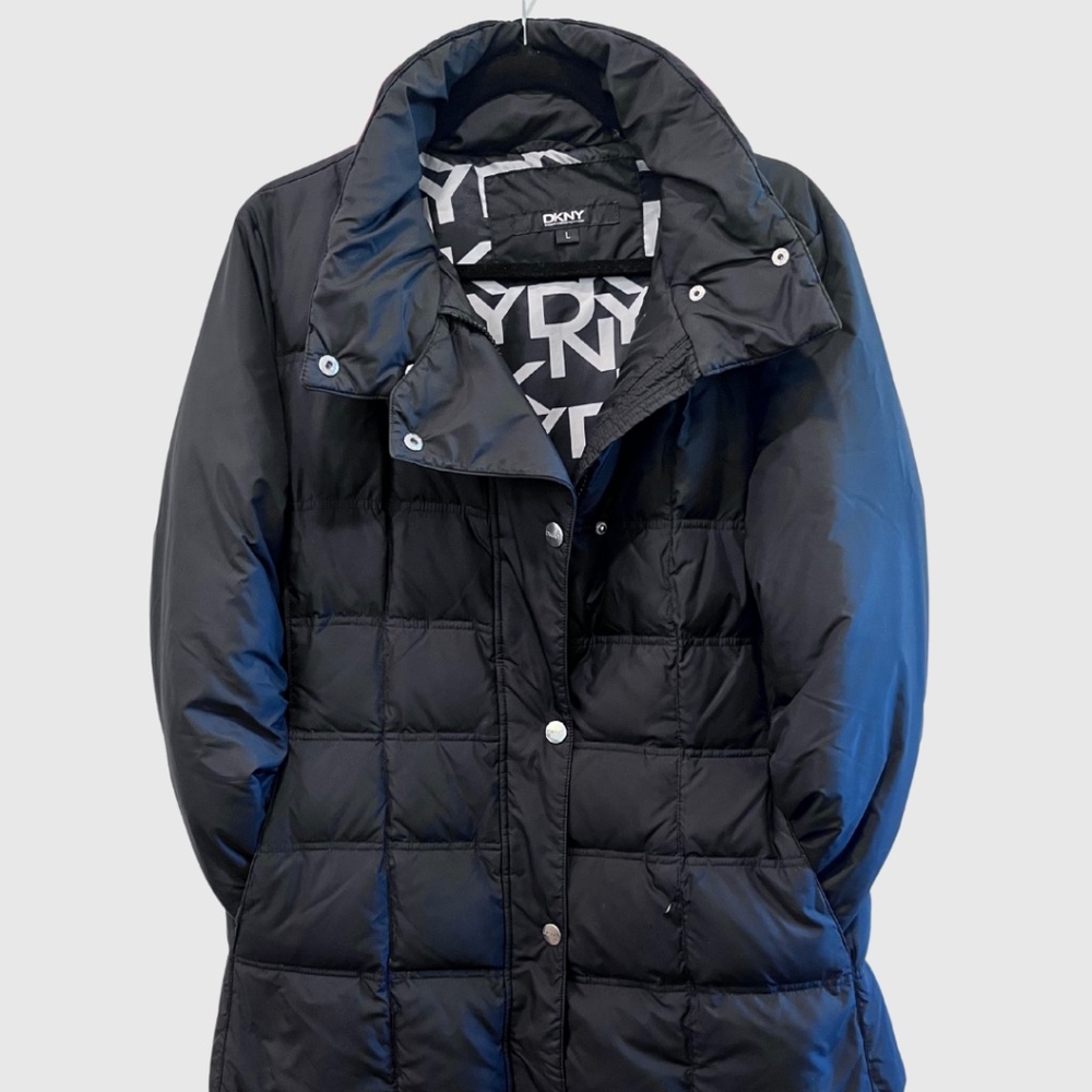 DKNY Feather Down Quilted Puffer Parka Black Large
